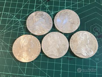 LOTTO 5 MONETE ARGENTO TALLERO CONVENZIONE GR 140