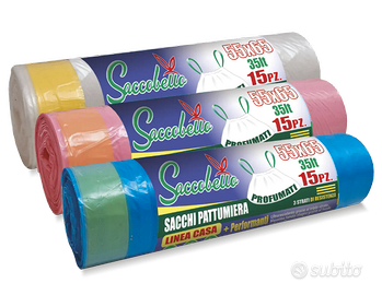 N.6 ROTOLI Sacchi pattumiera c/legacci- F.to 55x65