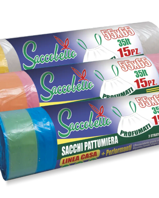 N.6 ROTOLI Sacchi pattumiera c/legacci- F.to 55x65