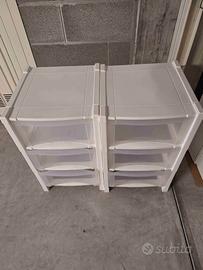 2 Cassettiere bianche a colonna con 3 cassetti