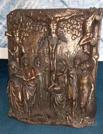 crocifissione - bassorilievo fin bronzo 