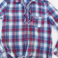 Camicia cotone  quadretti, blu bianco e  fucsia L