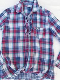Camicia cotone  quadretti, blu bianco e  fucsia L