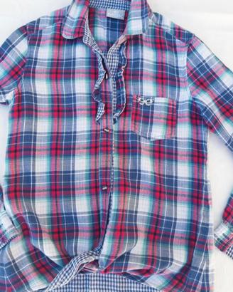 Camicia cotone  quadretti, blu bianco e  fucsia L