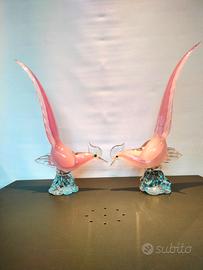Murano Coppia fagiani rosa vintage anni 50