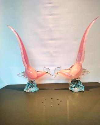 Murano Coppia fagiani rosa vintage anni 50