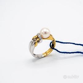ANELLO DAMIANI  ORO 18 KT PERLA DIAMANTE CAS.37