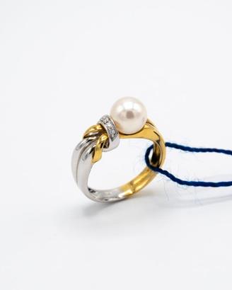 ANELLO DAMIANI  ORO 18 KT PERLA DIAMANTE CAS.37