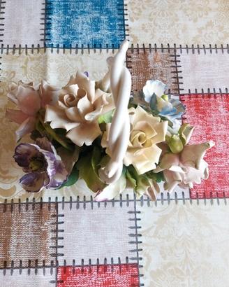 Cestino Floreale Capodimonte Vintage in Porcellana