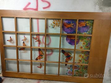 Porta scorrevole legno con disegno fatto a mano