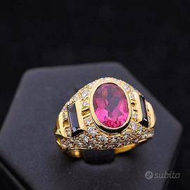 ANELLO CLEO'S ORO DIAMANTI 1.52CT TOPAZIO ROSA 2.5
