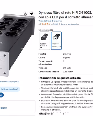 Dynavox filtro di rete antidisturbi HiFi 8 posti
