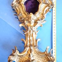 Antico Ostensorio Di Reliquiario Legno Dorato 