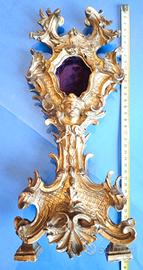 Antico Ostensorio Di Reliquiario Legno Dorato 