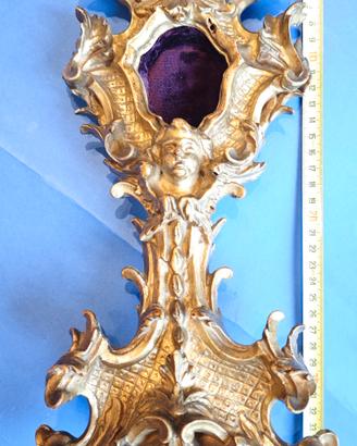 Antico Ostensorio Di Reliquiario Legno Dorato 