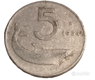 MONETA ITALIANA 5 LIRE 1954 R REPUBBLICA ITALIANA