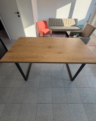Tavolo Pranzo/Ufficio Rovere Naturale Base Metallo