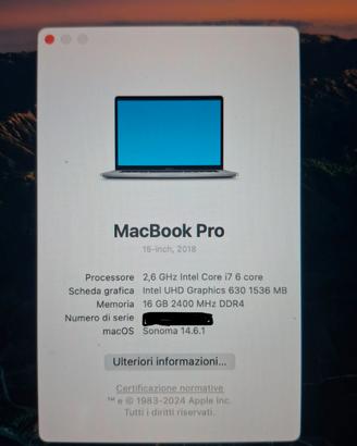 MacBook pro 15 pollici , processore i7  16gb RAM