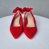 Scarpe donna scamosciate rosse con fiocco caviglia