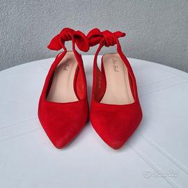 Scarpe donna scamosciate rosse con fiocco caviglia
