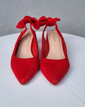 Scarpe donna scamosciate rosse con fiocco caviglia