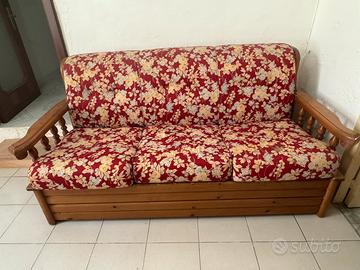 Divano letto legno massello e tessuto floreale