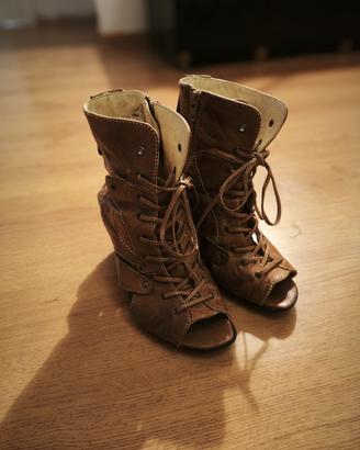Stivaletti Open-Toe in Vera Pelle