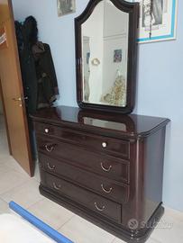 como', specchiera e 2 comodini in piuma di mogano