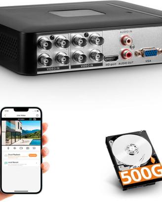 DVR a 8 canali H.265+ con HDD 500G.
