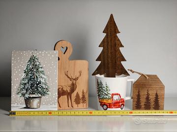 Set Natalizio 5 Pezzi Decorazioni Legno e Tazza