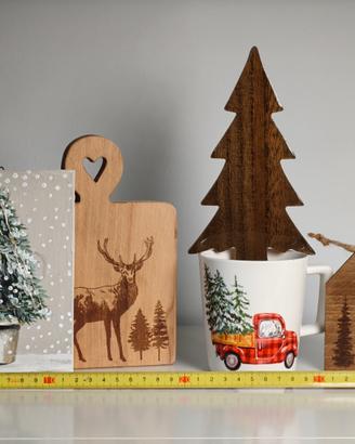 Set Natalizio 5 Pezzi Decorazioni Legno e Tazza