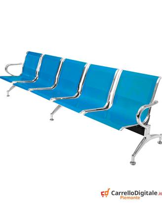 Panca per sala attesa 5 posti in acciaio BLU