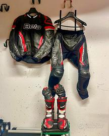 Tuta moto + stivali + guanti + paraschiena