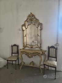 Trittico antico: console con specchiera e 2 sedie