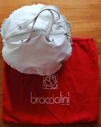Borsa Braccialini in vera pelle, colore bianco