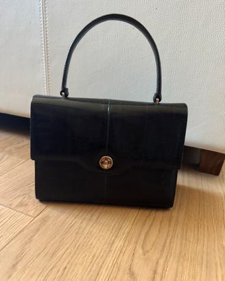 Borsa vintage nera in vera pelle di lucertola
