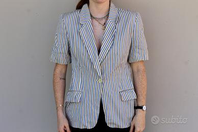 Blazer sartoriale a maniche corte rigato blu/beige