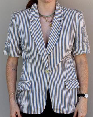 Blazer sartoriale a maniche corte rigato blu/beige