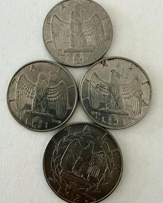 Quattro monete italiane da 1 e 2 lire 1940/42