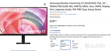 Monitor Samsung 32" 4K S70D - NUOVO SIGILLATO -