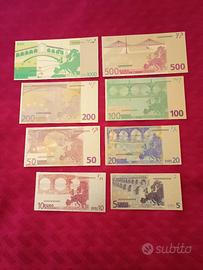 "UE" 8 BANCONOTE LAMINATI IN ORO "COLORATI"