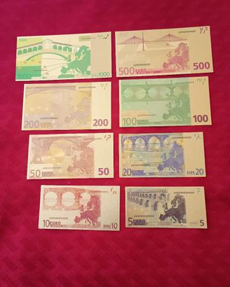 "UE" 8 BANCONOTE LAMINATI IN ORO "COLORATI"