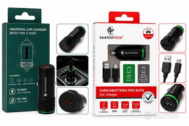 Kit 2 Caricatori Auto SAATCHITECH – USB-C PD 20W +