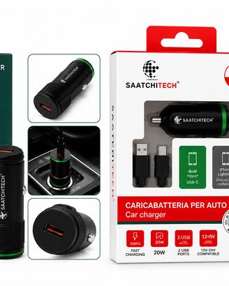 Kit 2 Caricatori Auto SAATCHITECH – USB-C PD 20W +