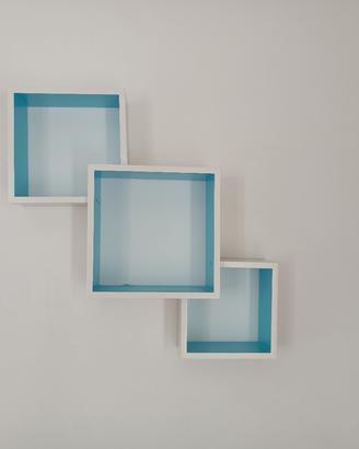 Mensole da Parete Quadrate Bianche e Blu