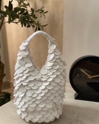 Borsa fatta a mano con paillettes bianche - NUOVA