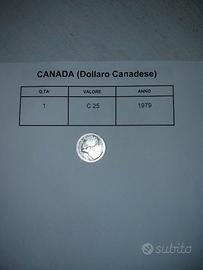 Moneta 25 Centesimi Canada 1979