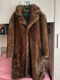 Cappotto lungo in ecopelliccia marrone vintage XL