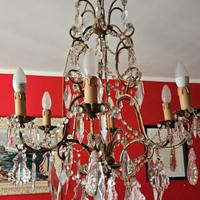 lampadario antico ferro dorato e gocce di vetro