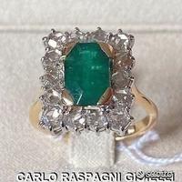 ANELLO ANTICO ORO 18kt. ROSE DIAMANTI E SMERALDO